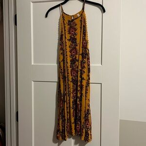 Floral Mustard High Neck Dress